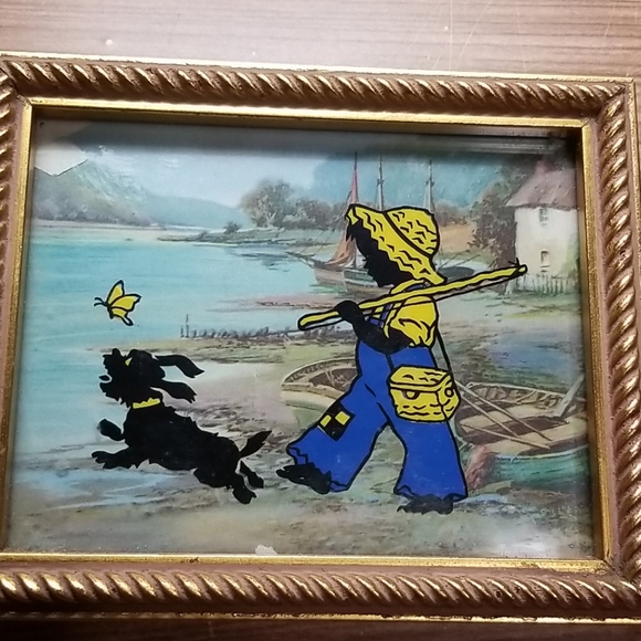 VTG Reverse Glass Painting With Background Print - Picture 1 of 9